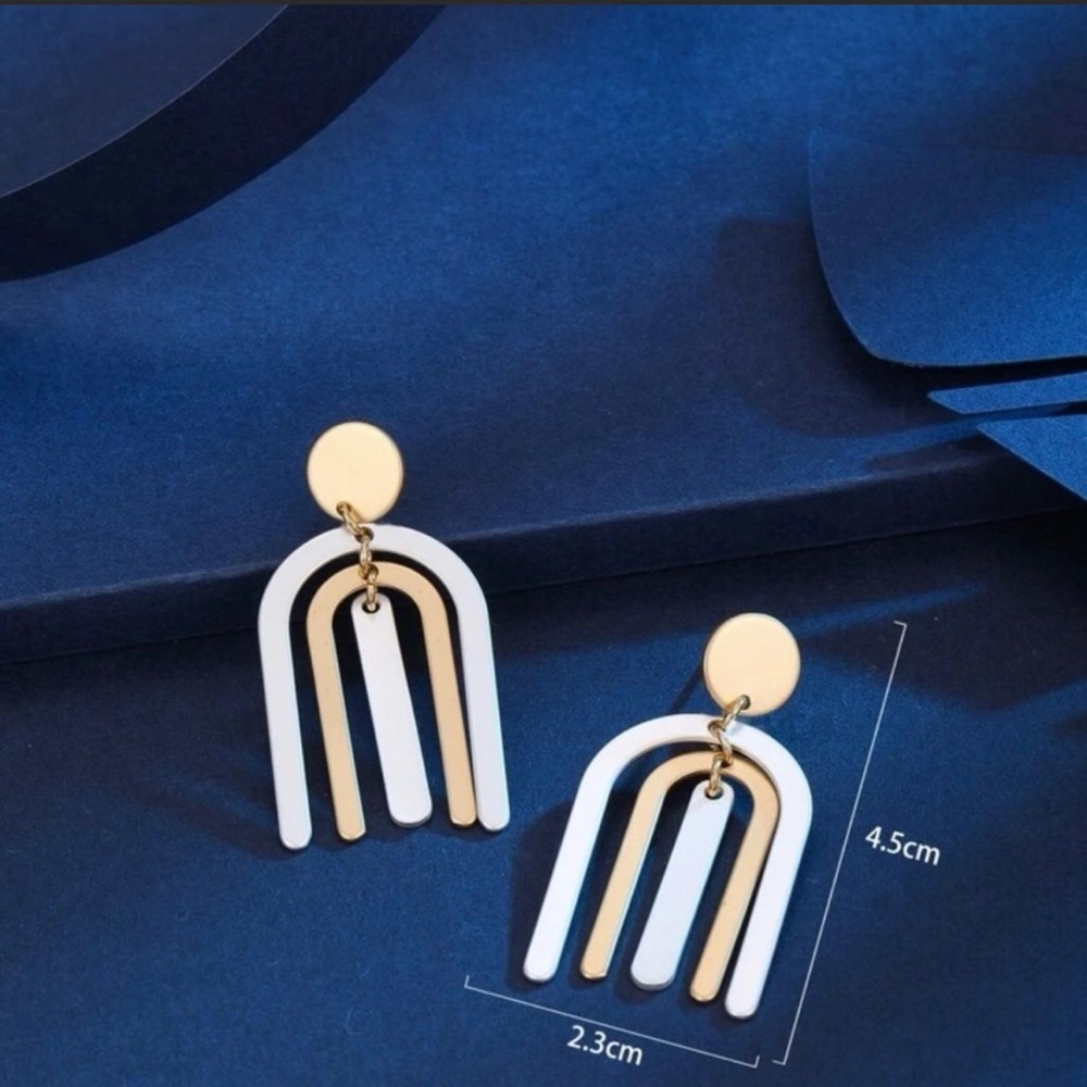 Silver & Gold Mixed Metals Dainty Rainbow U Shaped Post Earrings - Picture 4 of 4